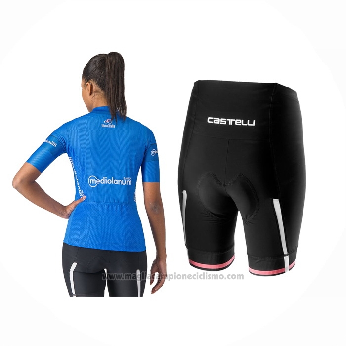 2024 Abbigliamento Ciclismo Donne Giro d'Italia Blu Manica Corta e Salopette